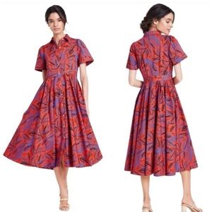 Alexis x Target Orange and Blue Tropical Leaf Midi Dress